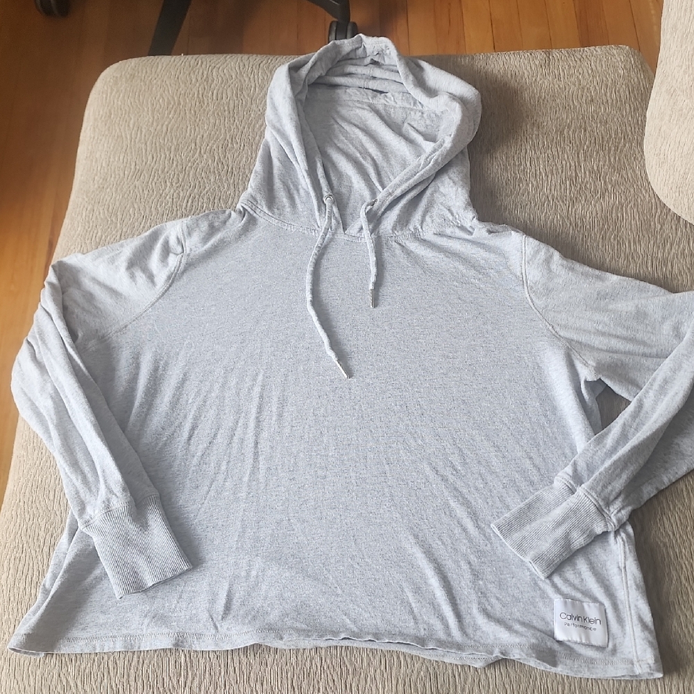 Perfect For Travel! Calvin Klein Light Gray Hoodie With Face Mask Funnel Neck